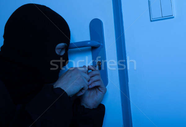 Złodziej otwarcie domu drzwi narzędzie niebieski Zdjęcia stock © AndreyPopov