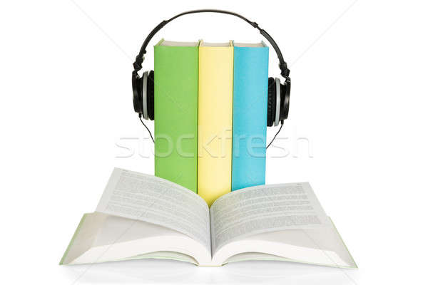 De audio libro auriculares colorido libros blanco Foto stock © AndreyPopov