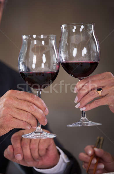 Foto stock: Maduro · casal · vinho · feliz · elegante