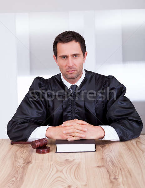Portret ernstig mannelijke rechter hamer boek Stockfoto © AndreyPopov