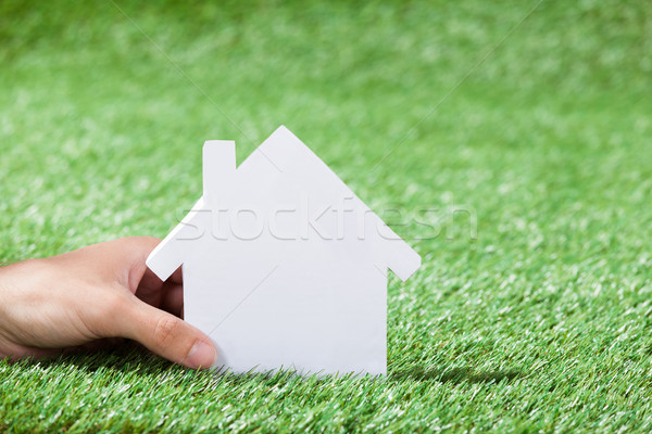 Hand Holding House Model In Green Field Stock photo © AndreyPopov