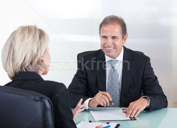 Stock foto: Reifen · Geschäftsmann · Geschäftsfrau · glücklich · Büro · Business