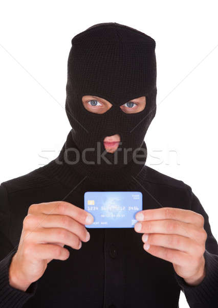 Betörő tart hitelkártya portré férfi háttér Stock fotó © AndreyPopov