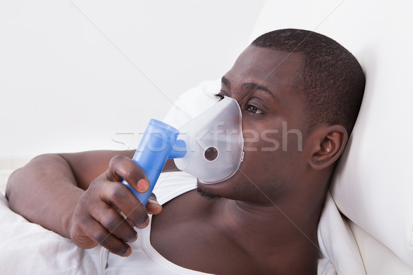 Genç oksijen maskesi sağlık hastane maske siyah Stok fotoğraf © AndreyPopov