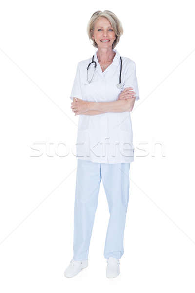 [[stock_photo]]: Portrait · heureux · maturité · Homme · médecin · isolé