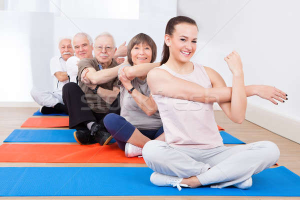 Foto stock: Treinador · senior · clientes · retrato · sorridente