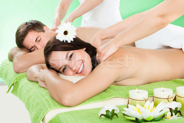 Para ramię masażu spa portret uśmiechnięty Zdjęcia stock © AndreyPopov