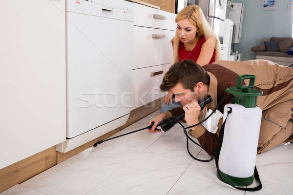 Woman Looking At Male Worker Spraying Insecticide Stock photo © AndreyPopov