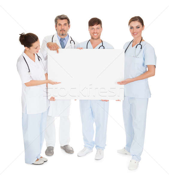 Сток-фото: врачи · плакат · группа · белый · женщину