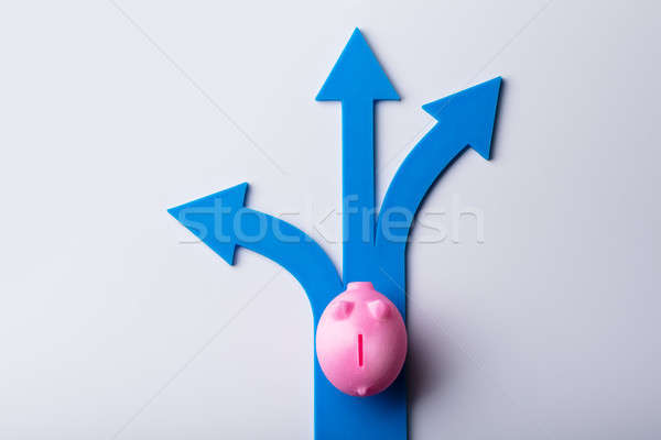 Elevated View Of Pink Piggybank And Blue Arrow Signs Stock photo © AndreyPopov