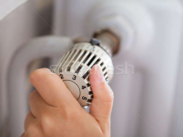 女子 恆溫器 手 溫度 家 金屬 商業照片 © AndreyPopov