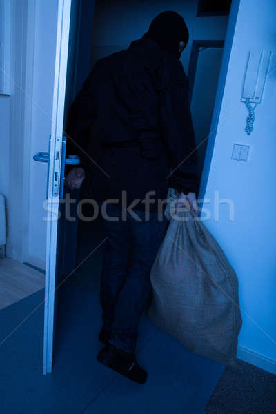 Thief Carrying Sack While Exiting House Stock photo © AndreyPopov