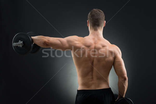 背面図 筋肉の 男 ダンベル 立って ストックフォト © AndreyPopov