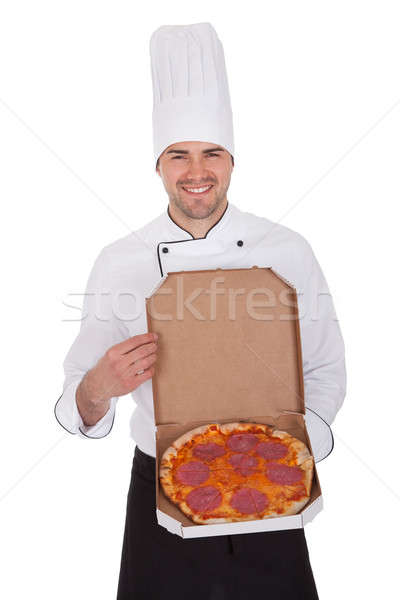 Retrato feliz chef caja de pizza aislado Foto stock © AndreyPopov