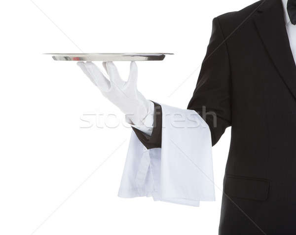 Imagen camarero vacío bandeja blanco Foto stock © AndreyPopov