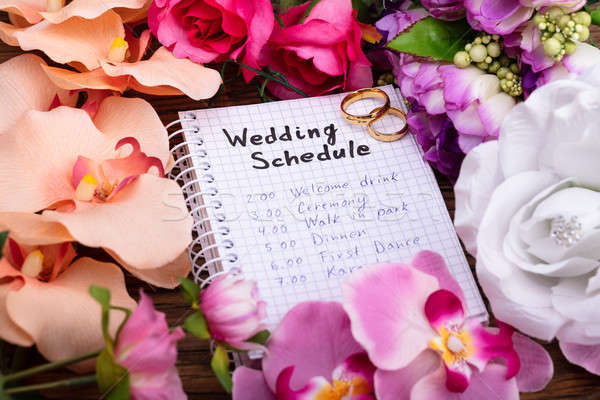 Foto d'archivio: Wedding · calendario · spirale · notepad · anelli