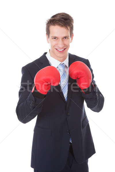 ビジネスマン 着用 ボクシンググローブ 肖像 幸せ 小さな ストックフォト © AndreyPopov