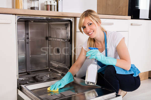 女性 洗浄 食器洗い機 キッチン 若い女性 ぼろ ストックフォト © AndreyPopov