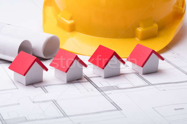 Model Houses On Blue Print Stock photo © AndreyPopov