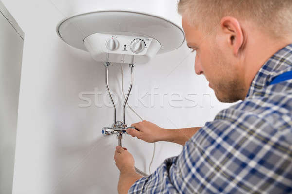 Foto stock: Encanador · elétrico · masculino · casa