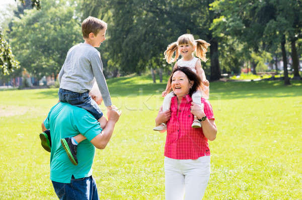 Großeltern Enkelkinder huckepack glücklich alten Park Stock foto © AndreyPopov