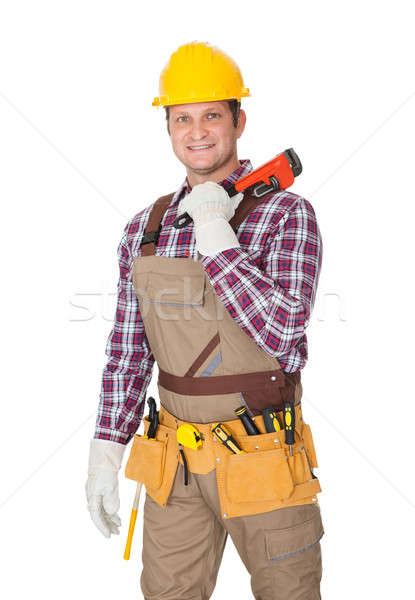 Retrato trabajador de la construcción aislado blanco sonrisa construcción Foto stock © AndreyPopov