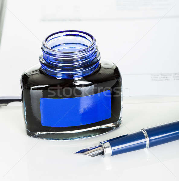 Stockfoto: Inkt · fles · vulpen · foto's · business · pen