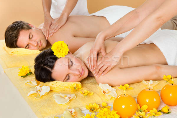 [[stock_photo]]: Couple · épaule · massage · spa · jeune · femme · homme