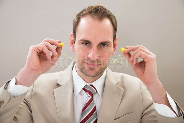 Foto stock: Empresario · retrato · amarillo · hombre · trabajador · sonido