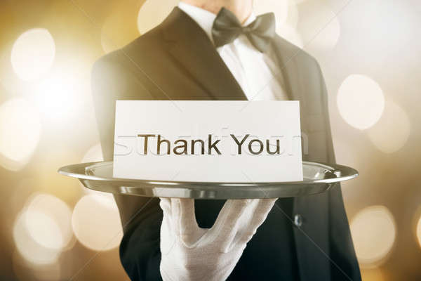 Waiter Holding Thank You Card In Tray Stock photo © AndreyPopov