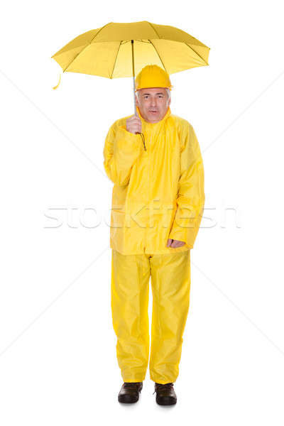 Homme mûr imperméable parapluie blanche [[stock_photo]] © AndreyPopov