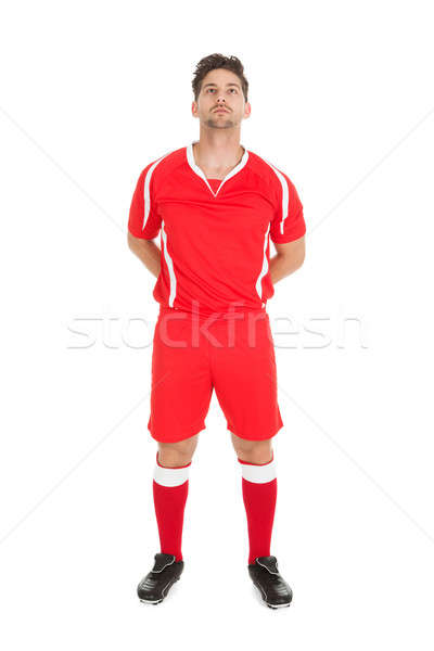 Stock foto: Erwachsenen · Mann · Sportbekleidung · stehen · Hände · hinter