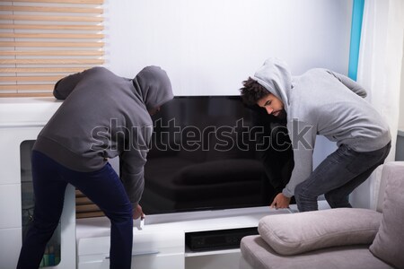 Two Male Robbers Lifting The Television In The Living Room Stock photo © AndreyPopov