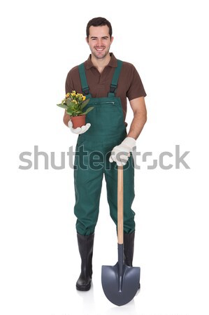 Happy young gardener holding flowers Stock photo © AndreyPopov