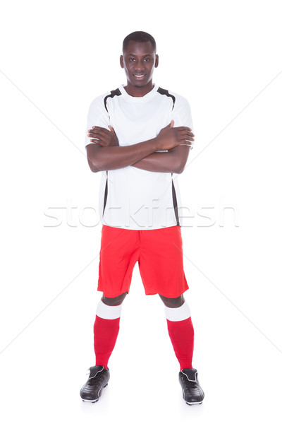 [[stock_photo]]: Portrait · professionnels · footballeur · jeunes · africaine · blanche