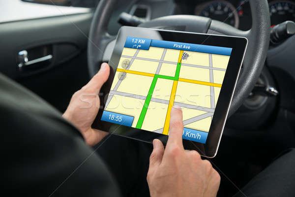 Személy GPS szolgáltatás digitális tabletta közelkép Stock fotó © AndreyPopov