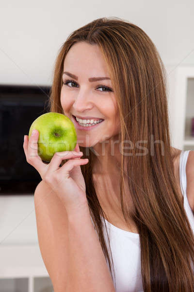 Foto stock: Retrato · feliz · verde · manzana