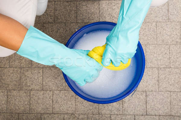 Close-up Of Woman Squeezing Cloth In Bucket Stock photo © AndreyPopov