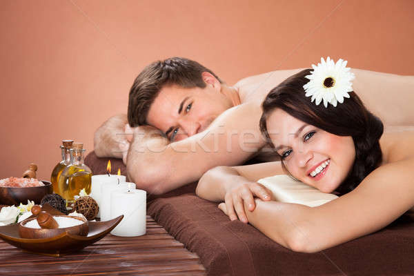 Smiling Couple Relaxing In Beauty Spa Stock photo © AndreyPopov