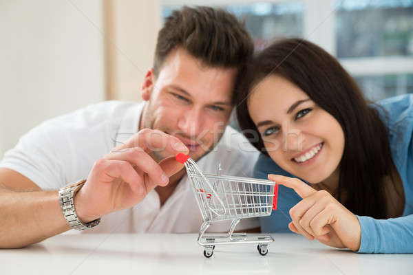Smiling Couple With Miniature Shopping Cart Stock photo © AndreyPopov