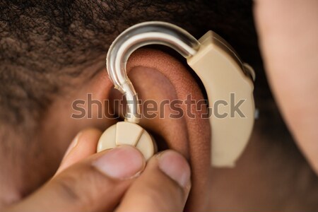 Nő visel hallókészülék közelkép egészség gyógyszer Stock fotó © AndreyPopov