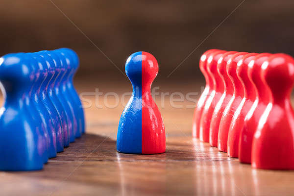 Piros kék kettő sorok együtt fa asztal Stock fotó © AndreyPopov