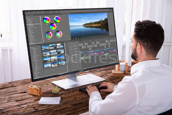 Editor Editing Video On Computer Stock photo © AndreyPopov