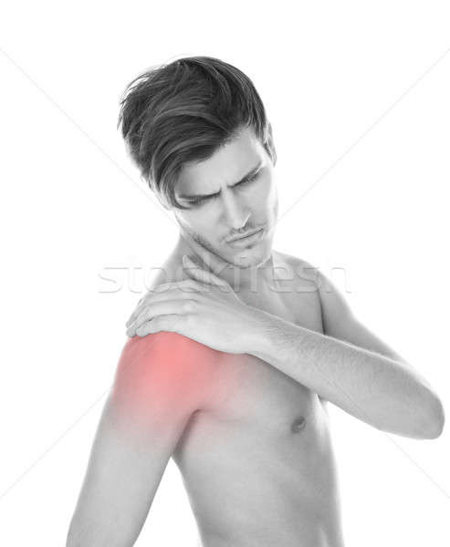 Mann Leiden Schulterschmerzen shirtless junger Mann weiß Stock foto © AndreyPopov