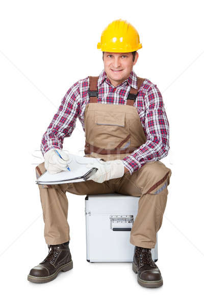 Retrato trabajador de la construcción aislado blanco feliz construcción Foto stock © AndreyPopov