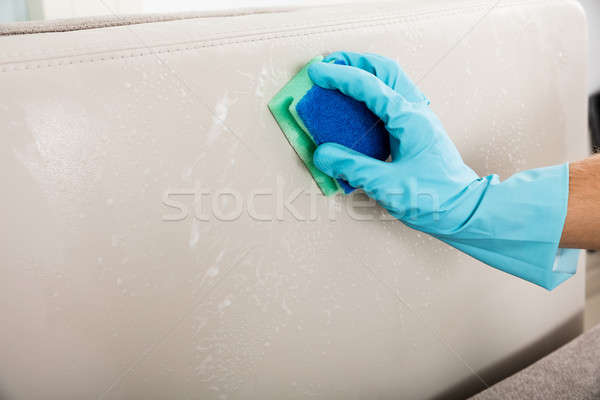 Close-up Of Person's Hand Cleaning Cushion Sofa Furniture Stock photo © AndreyPopov