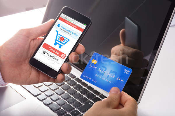 Person Holding Credit Card In Hand Doing Online Shopping Stock photo © AndreyPopov