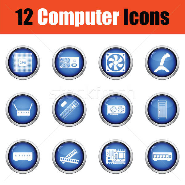 Set icone del computer lucido pulsante design computer Foto d'archivio © angelp