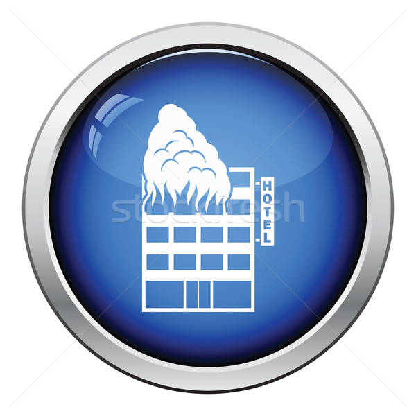 Stock photo: Hotel building in fire icon
