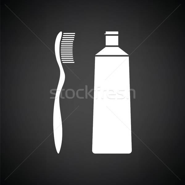 Pasta do zębów szczotki ikona czarno białe zdrowia tle Zdjęcia stock © angelp